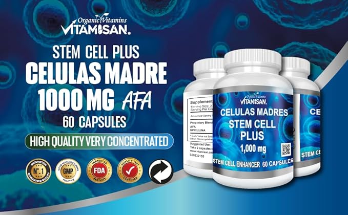 Vitamisan Celulas madres cell plus 1000 mg 50% more Aphanizomenon Flos-aquae biocell celulas madres Afa celula madre cell plus 3 bottles