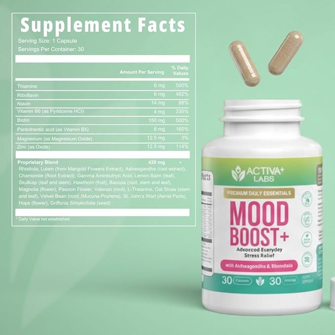 Mood Boost | 24-in-1 B-Complex &amp Zinc | Calm Support &amp Stress Relief Supplement with Ashwagandha L-Theanine &amp GABA | Natural Mood Energy &amp Resilience | Non-GMO Vegan | 90 Day Supply