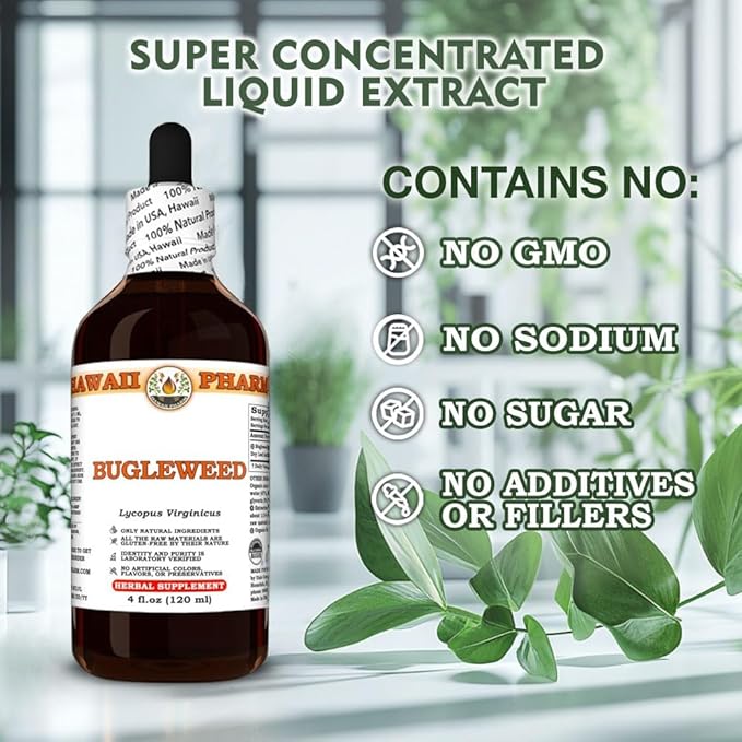 Hawaii Pharm Bugleweed Extract Tincture for Thyroid Balance Eases Premenstrual Discomfort Soothes Breast Tenderness Supports Women's Wellness - 2 fl.oz