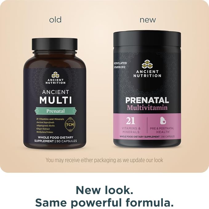 Ancient Nutrition Prenatal Vitamins Multivitamin for Women with Methylated Vitamin C B12 Magnesium and Folate Supports Pregnancy and Fertility Health 90 Ct