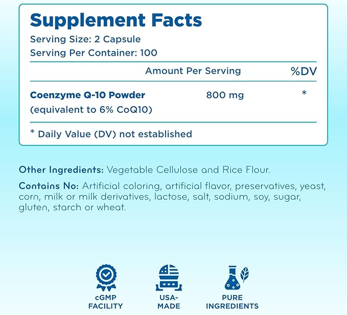 Extra Strength CoQ10 800mg - Quick Absorption Coenzyme Q10 800mg Potent Antioxidant for Heart Energy and Aging Support - High Stability CoQ10 Ubiquinone Caps - Made in a cGMP US Lab (100 Servings)