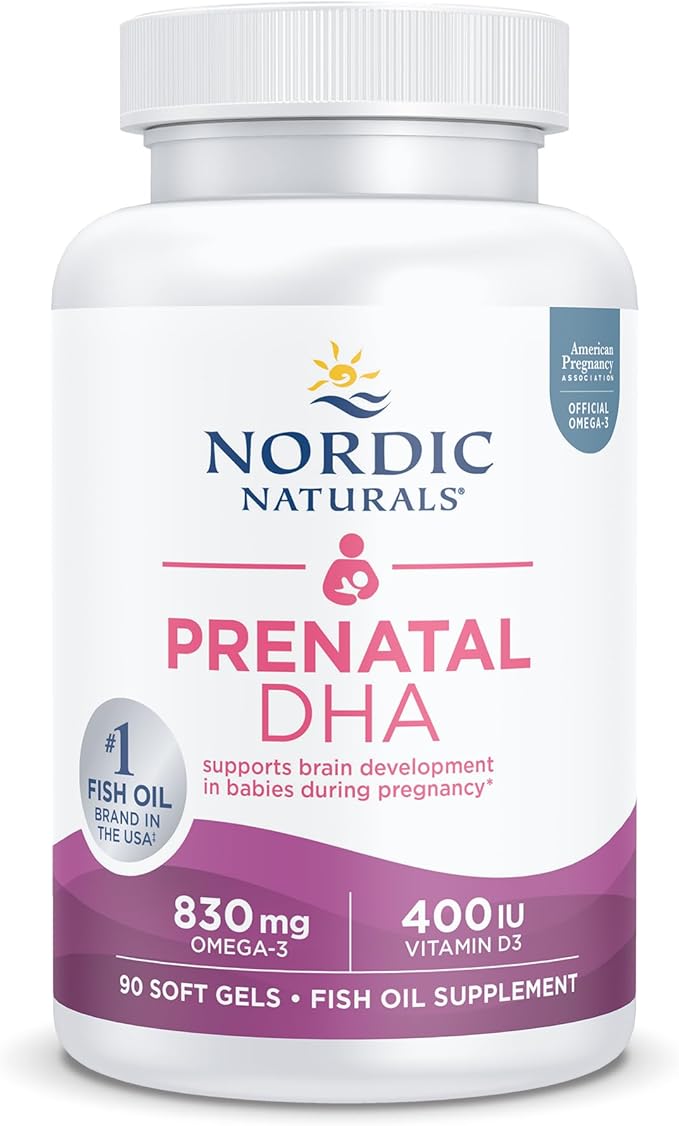 Nordic Naturals Prenatal DHA Unflavored - 830 mg Omega-3 + 400 IU Vitamin D3 - 90 Soft Gels - Supports Brain Development in Babies During Pregnancy &amp Lactation - Non-GMO - 45 Servings