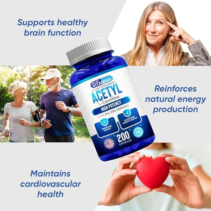 We Like Vitamins Acetyl L-Carnitine 1000mg Capsules - 200 Easy to Swallow Veggie Capsules - Acetyl l Carnitine Supplement Helps Support Focus Brain Function and Energy