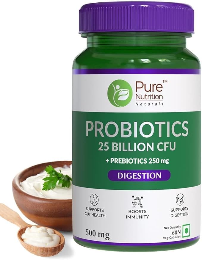 Probiotic 25 Billion CFU + prebiotics 250 mg l Prebiotics and Probiotics Capsules for Women and Men to Support Gut Health 60 Veg Capsules
