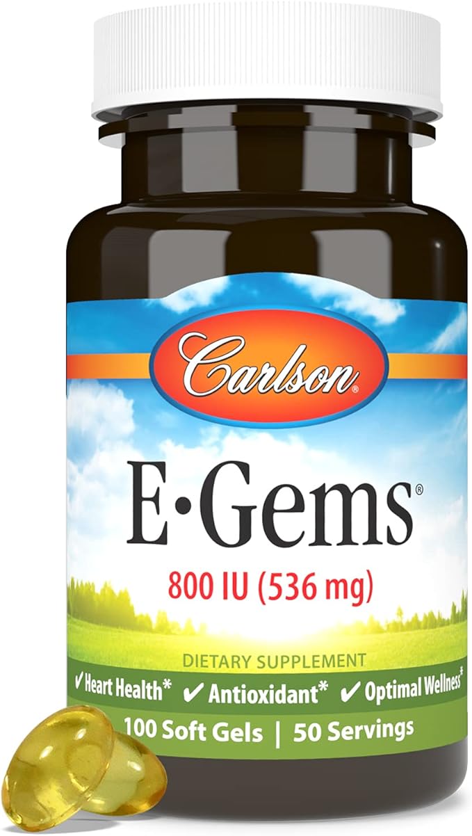 Carlson - E-Gems 800 IU (536 mg) Natural-Source Vitamin E Optimal Wellness 50 Soft Gels