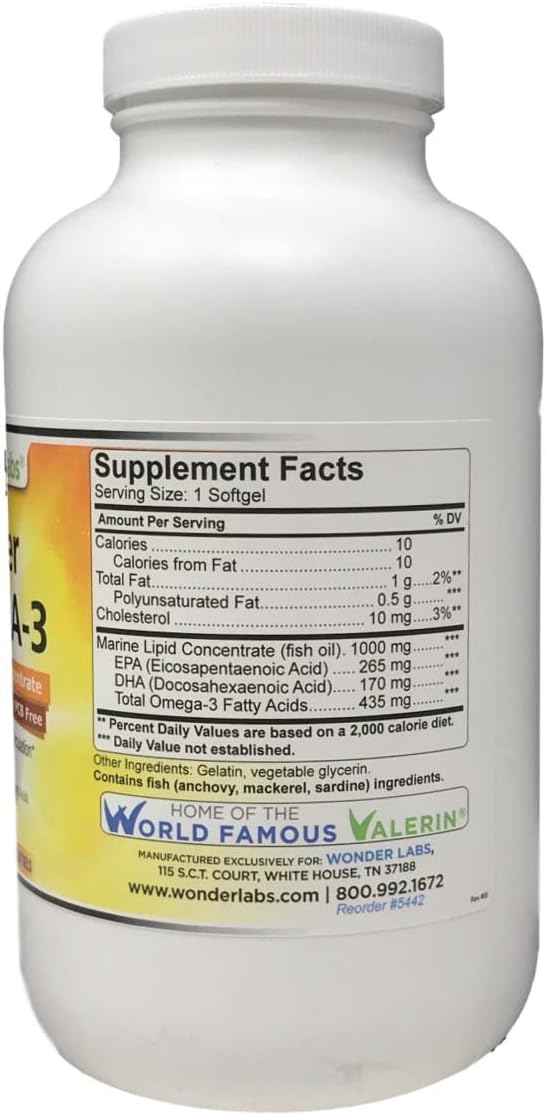 Super Omega-3 Marine Lipid Concentrate - Molecularly Distilled | Pharmaceutical Grade | Contains: EPA 265mg DHA 170mg - 270 Softgels