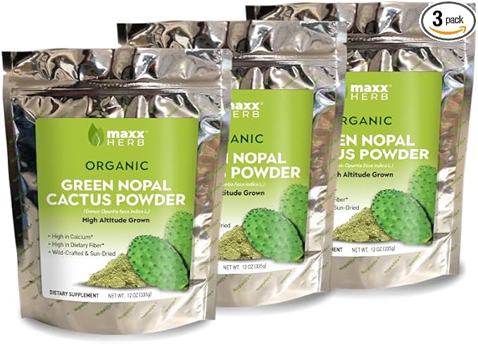 Maxx Herb Organic Nopal Cactus Powder for Healthy Digestion &amp Immune Support High in Dietary Fiber &amp Calcium Vegan Non-GMO and Gluten Free - 3 Bags 12 Oz Each - Save 15%