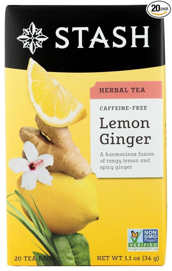 Stash Tea Company Premium Lemon Ginger Herbal Tea Caffeine Free 20 Tea Bags 1.1 oz (34 g) by Stash Tea