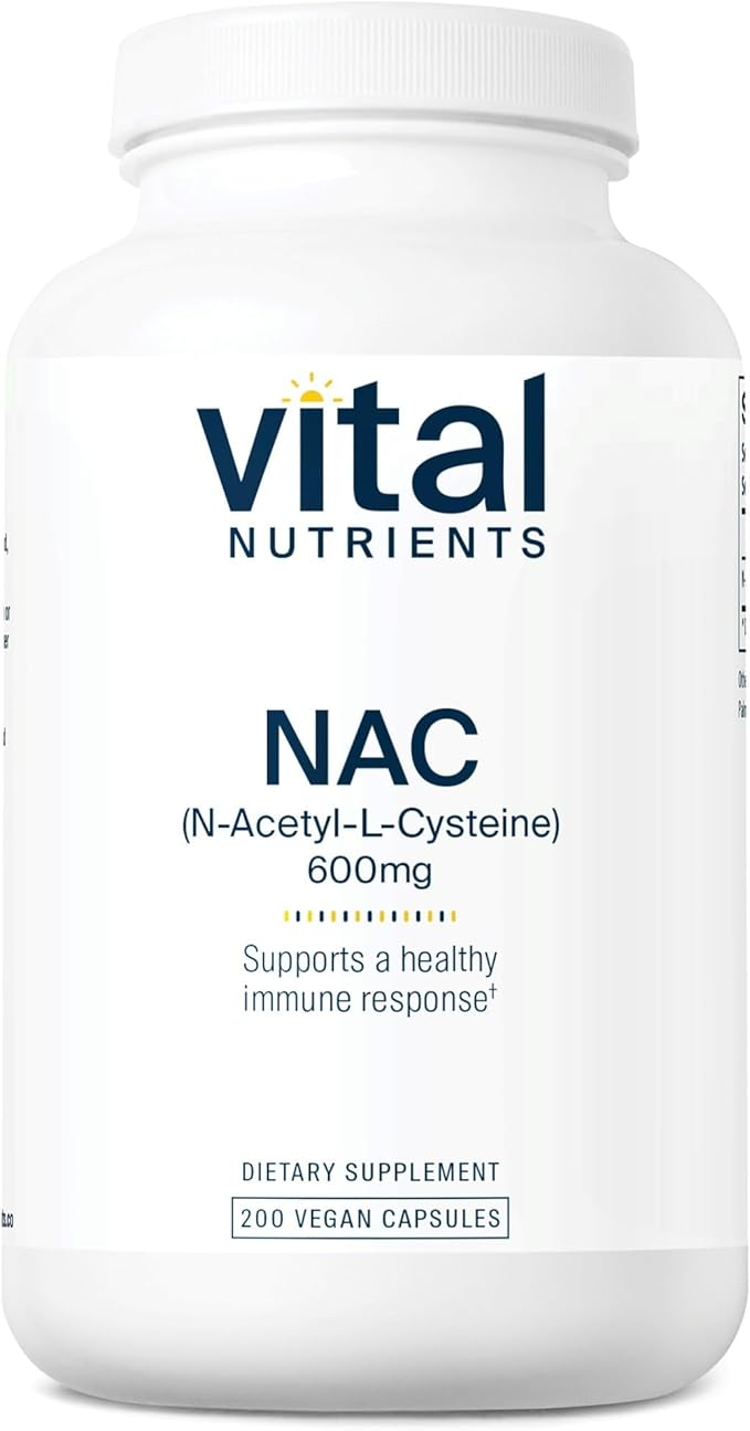 Vital Nutrients NAC 600mg - N-Acetyl Cysteine - Vegan NAC Supplement - Antioxidant for Sinus Liver Immune and Respiratory Health* - Gluten Dairy Soy Free - 200 Capsules