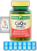Spring Valley Rapid-Release CoQ10 Heart Health Dietary Supplement Softgels 100 mg 60 Count Bundle with Weekly Pills Planner + LLJ Corp Sticker. White