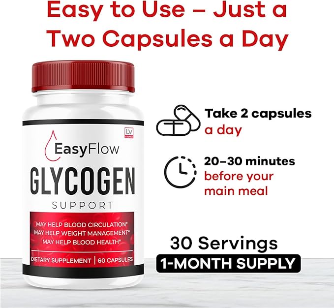 (2 Pack) Easy Flow Glycogen Support - EasyFlow Glycogen Easy Flow Easy Flow Glycogen Supplement Glycogen Support Easy Flow Easy Flow Glycogen Glycogen Easy Flow 120 Capsules for 2 Months