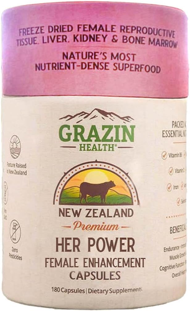 Her Power Female Enhancement Capsules 2900mg Per Serving (180 Count) | Freeze-Dried Female Reproductive Tissue Liver Kidney &amp Bone Marrow | 100% Grass-Fed New Zealand Sourced