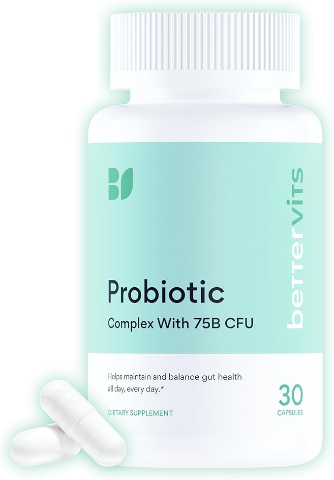 Bettervits Probiotics for Women &amp Men – 75 Billion CFU | Digestive Health and Gut Support Prebiotic | 14 Clinically Studied Strains with Vitamin B12 Lactobacillus and Inulin Fiber | 30 Capsules