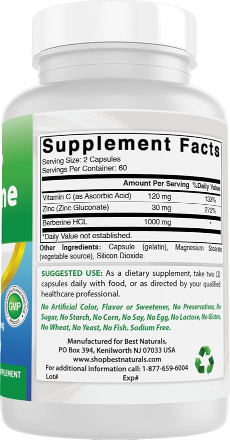 Best Naturals Berberine Plus 1000 mg/Serving 120 Capsules (120 Count (Pack of 3))