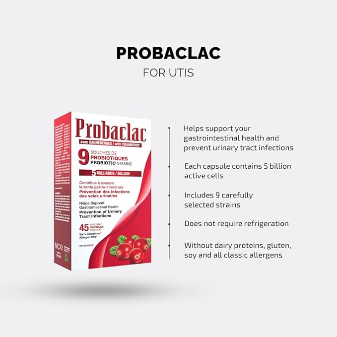 Womens Probiotic with Cranberry Multi-Strain Supplement for Digestive Balance Urinary Tract Health Supports Gut Flora UTI Defense Immune Function 45 Capsules Made in Canada