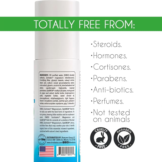 Dr. Robaina DMSO Roll-On – 99.9% Pure Dimethyl Sulfoxide | Formula with Zechstein Magnesium Arnica Aloe Vera &amp Vitamin E Non-Greasy Topical Formula | 3 oz