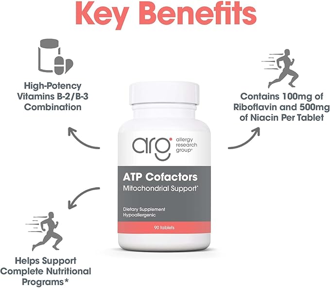 Optimox ATP Cofactors - Vitamin B Complex for Women and Men Vitamin B2 and B3 100mg Riboflavin and 500mg Niacin High Potency Multivitamin Tablets for Energy Support - 90 Count