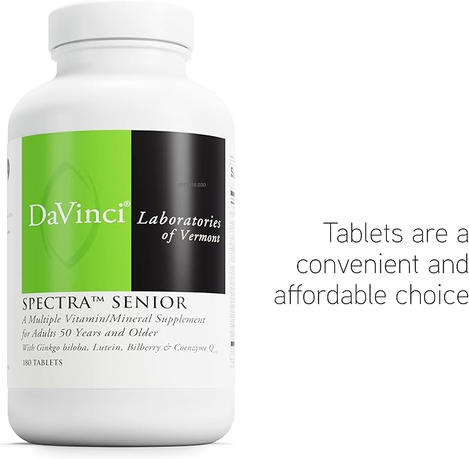 DAVINCI Labs Spectra Senior - Dietary Supplement for Cardiovascular Ocular and Antioxidant Support - with Vitamins Minerals Coenzyme Q10 Ginkgo Biloba Bilberry Extract and More - 180 Capsules