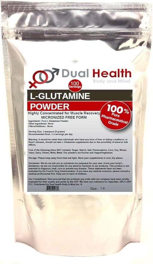 L-Glutamine (1 lb) Pure Powder 5000mg Free Form Bulk Supplements Made in USA Immune Digestion GI Support Leaky Gut Health Muscle Energy Stamina Endurance Strength