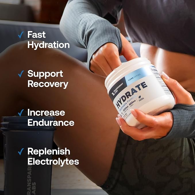 Transparent Labs BCAA Glutamine Powder (30 Servings Strawberry Lemonade) &amp Hydrate Electrolytes Powder (40 Servings Tropical Punch)