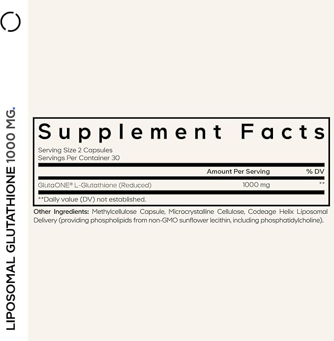 Codeage Liposomal Glutathione 1000 mg Supplement High-Potency Reduced L-Glutathione - Liposomal Delivery - Phospholipids - Non-GMO Gluten-Free - 60 Capsules