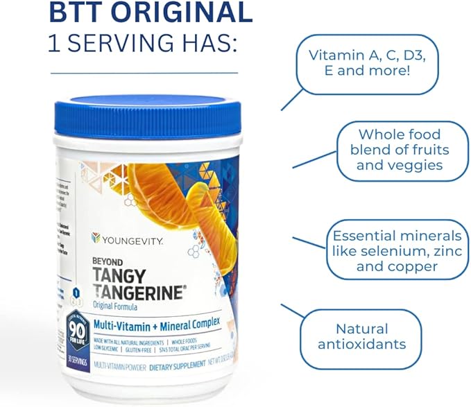 Youngevity Beyond Tangy Tangerine - Original Formula | Multi-Vitamin &amp Mineral Complex | Made with Natural &amp Whole Foods | 5745 ORAC | 3 Pack