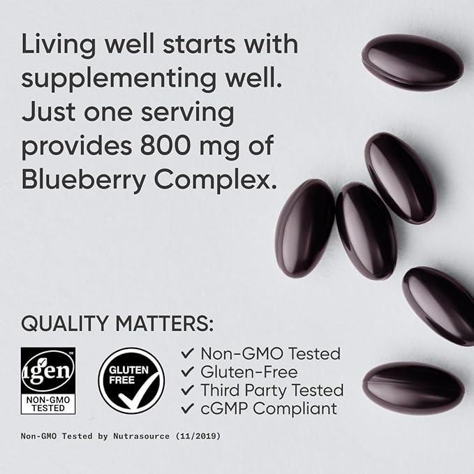 Sports Research Blueberry Capsules - Made from Organic Blueberries with Organic Extra Virgin Olive Oil - Non-GMO &amp Gluten Free - 60 Liquid Softgels