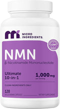 Micro Ingredients NMN Complex 1000mg Per Serving 120 Veggie Capsules | 10-in-1 with Nicotinamide Mononucleotide Resveratrol CoQ10 Quercetin &amp Glutathione | NAD+ Supplement Precursor | Filler F