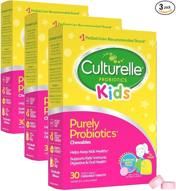 Culturelle Kids Chewable Daily Probiotic for Kids Ages 3+ 30 Count #1 Pediatrician-Recommended Brand Natural Berry Flavored Daily Probiotics for Digestive Health Oral Care &amp Immune Support