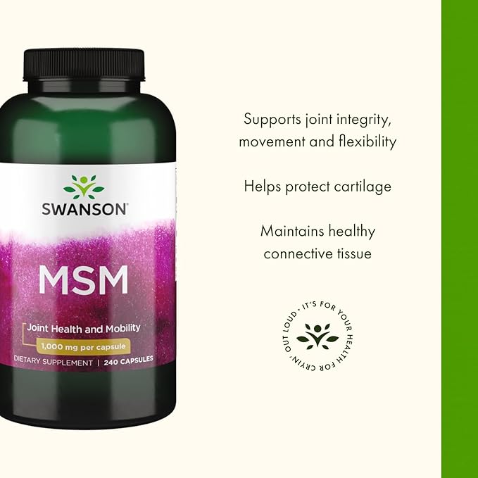 Swanson MSM - Essential Minerals Promoting Mobility &amp Joint Health Support - Helps to Maintain Connective Tissue Health Including Cartilage Collagen &amp Hair - (240 Capsules 1000mg Each) 4 Pa