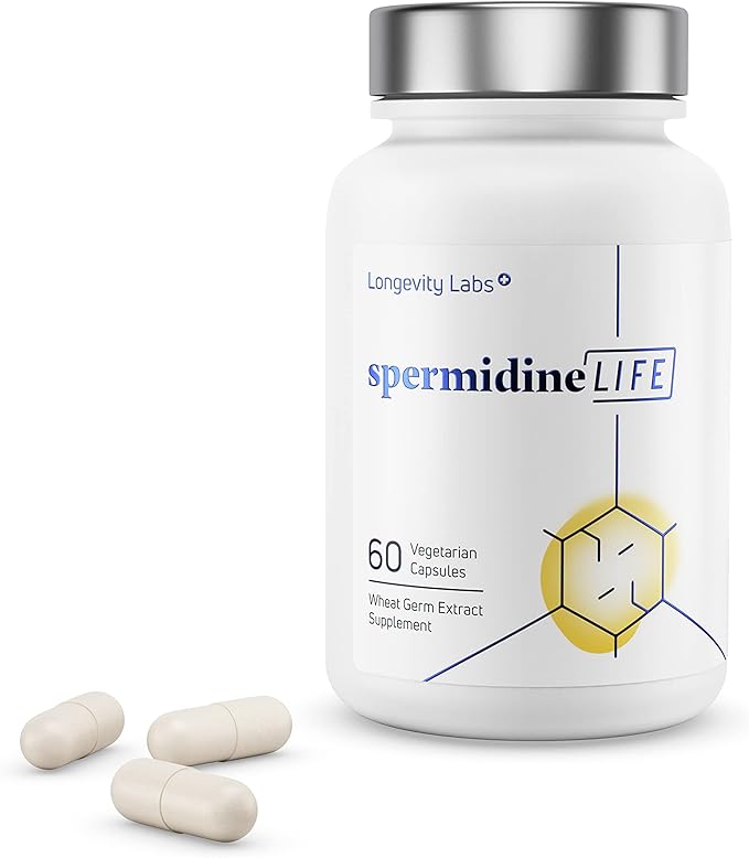 LONGEVITY LABS + spermidineLIFE Natural Supplement Non-Synthetic Plant-Based Wheat Germ Extract with High Spermidine &amp Zinc for Cell Renewal Vegan for Women &amp Men 60 Capsules