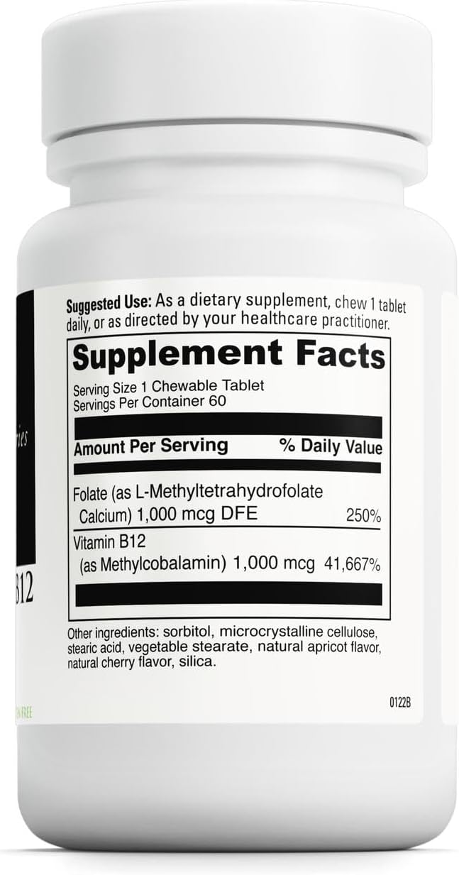DAVINCI Labs Active Folate B12 Chewable - Dietary Supplement to Support Heart Health Healthy Nerves Immune Function and Energy Production* - with Folate and Vitamin B12-60 Chewable Tablets