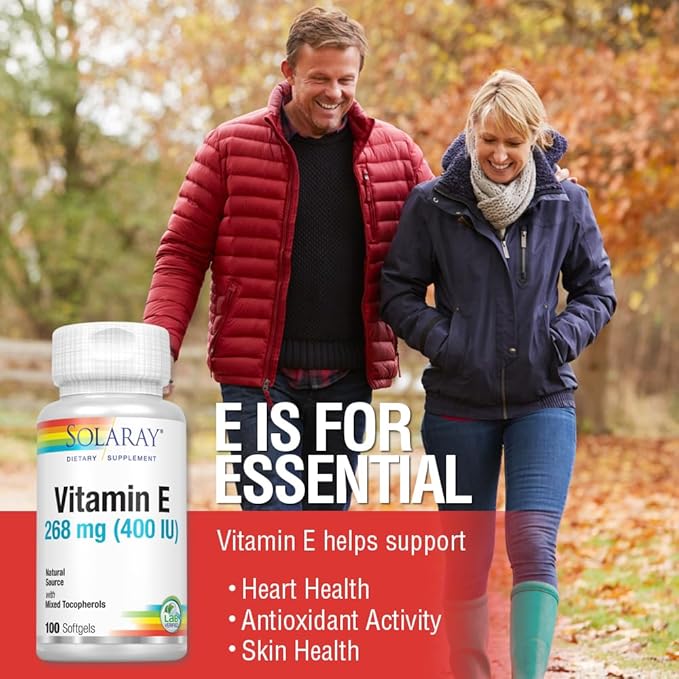 SOLARAY Vitamin E d-Alpha Tocopherol 268mg (400 IU) | Heart &amp Skin Health Antioxidant Activity Support | 100ct