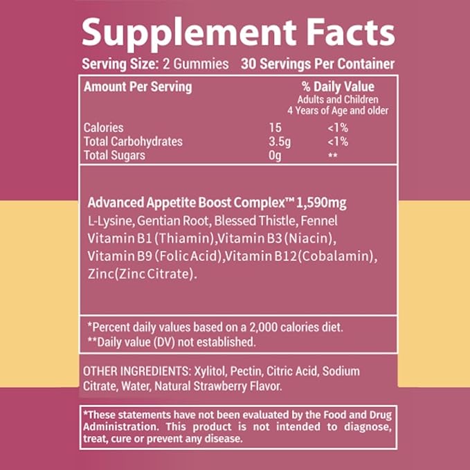 Gainer Gummies for Women &amp Kids | L-Lysine Gentian Root Vitamin B | Non-GMO Sugar Free Vegan | 60 Count
