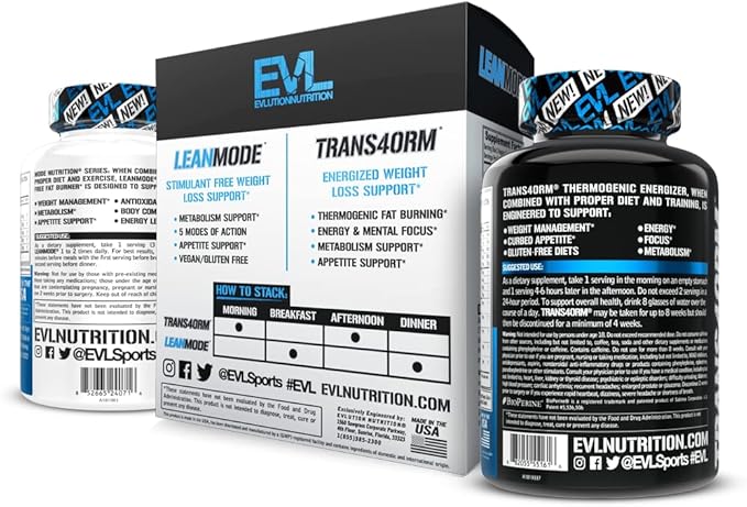 EVL Weight Loss Support Stack - Trans4orm Thermogenic Fat Burner &amp Metabolism Support Pills with Green Coffee Bean Extract and Forskolin Plus LeanMode Non-Stimulant