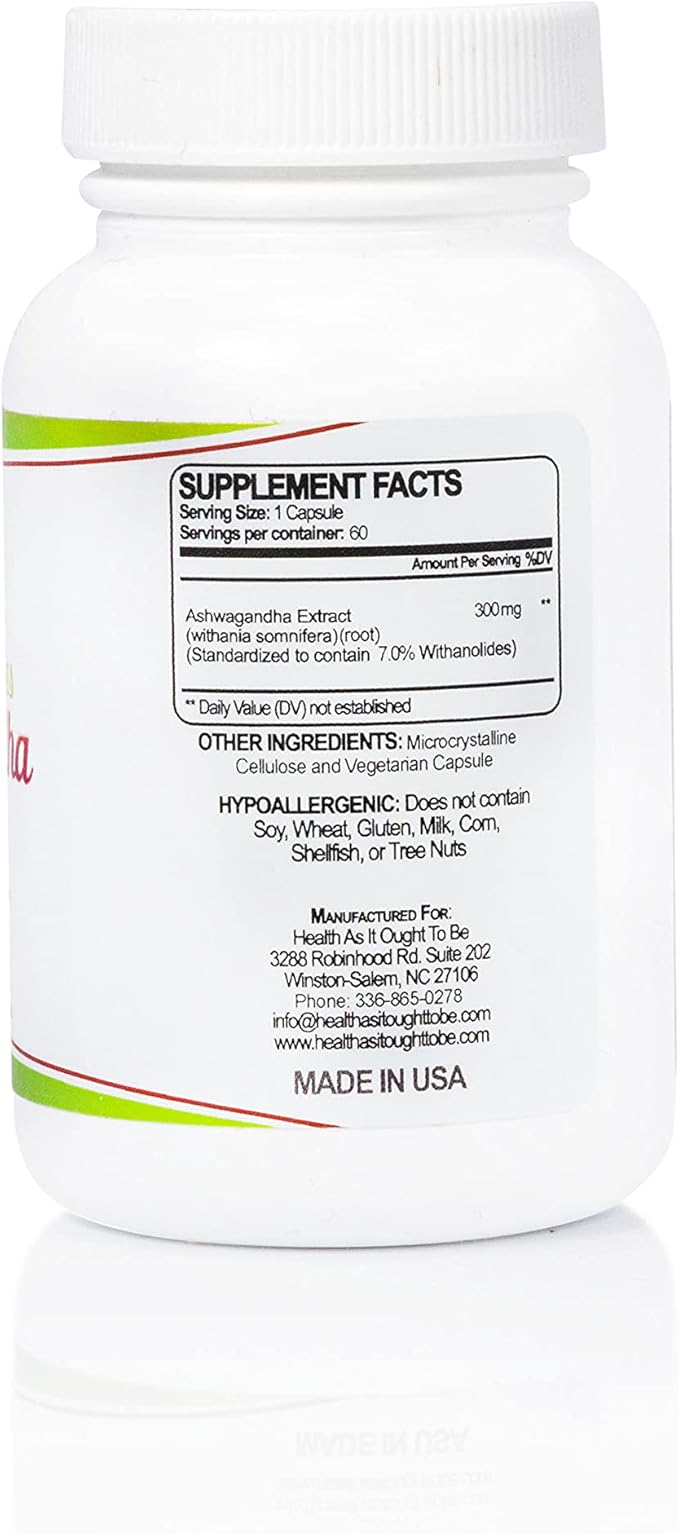 Ashwagandha Capsules with 7% Withanolides | Standardized Extract 300 mg per Capsule | Once-Daily Formula | 60 Count