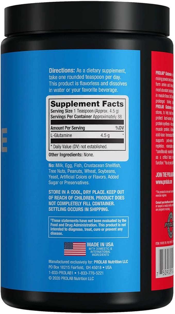 ProLab Glutamine Powder 400g Pure L-Glutamine Supplement for Muscle Recovery Endurance &amp Immune SupportUnflavored Post-Workout Recovery Amino Acid Powder (80 Servings)