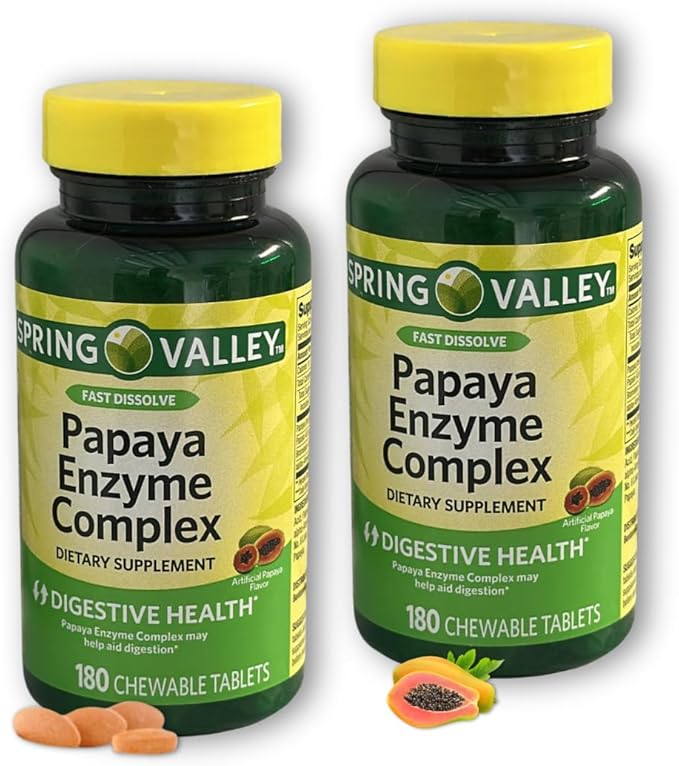 Papaya Enzyme Chewable- Tablets Complex 180 Count (Pack of 2)