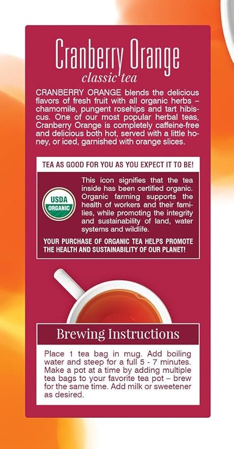 Davidson's Organics Cranberry Orange 25-count Tea Bags Pack of 6