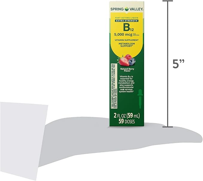 Liquid Vitamin B12 5000mcg Spring Valley Vitamin b12 Metabolism Supplement Berry Flavor 2 fl oz - Set by Basket Goods