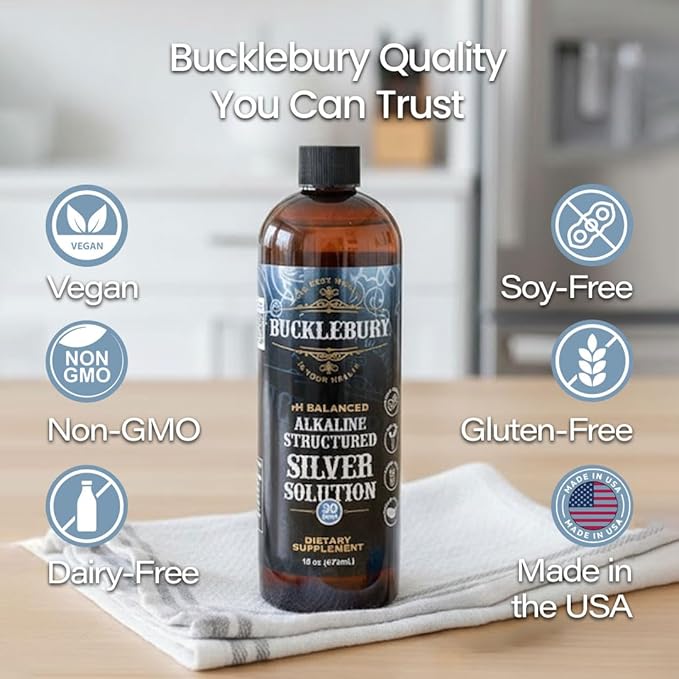 Bucklebury Silver Solution Liquid 30ppm - pH Balanced Natural Alkaline Structured Colloidal Silver Liquid for Immune Support &amp Overall Health - Gluten Free Colloidal Drops for Adults &amp Pets -