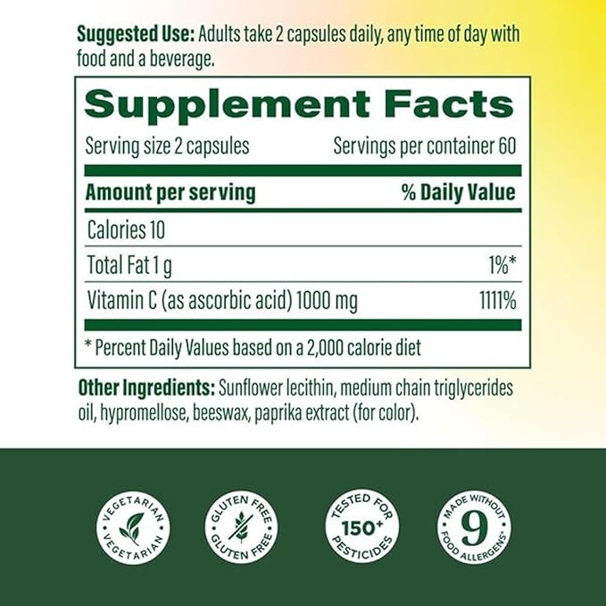 MegaFood Liposomal Vitamin C 1000mg Per Serving - Collagen Production &amp Immune Support Supplement - High Potency Formula - Superior Absorption &amp Gentle On Stomach - 120 Vitamin C Capsules 60
