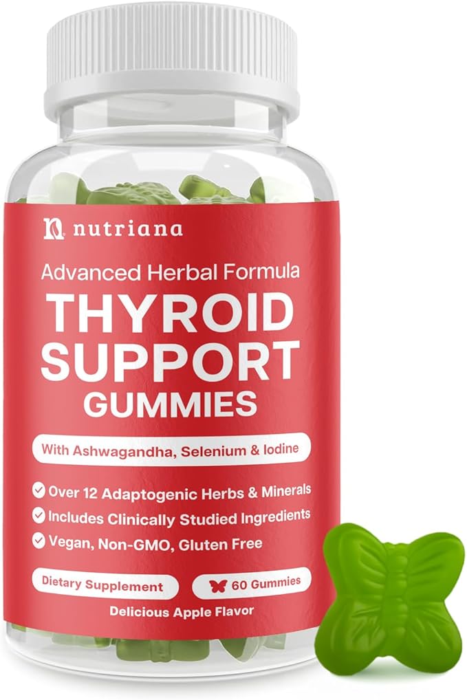 Thyroid Support Gummies - Selenium Supplement &amp Iodine Supplements for Thyroid Support - Energy Booster for Women and Men - Hypothyroidism Supplements with Metabolism Support