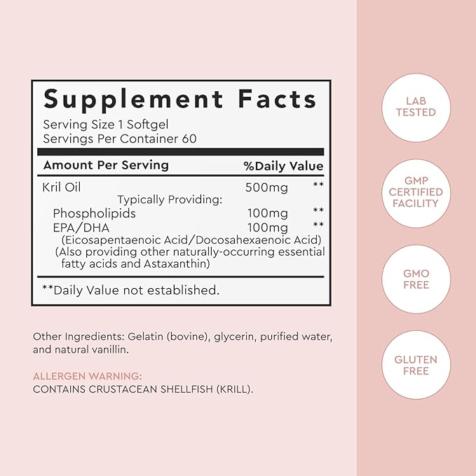 Alaya Naturals - Antarctic Krill Oil 500mg Supplement with Phospholipids EPA/DHA Omega 3 &amp Astaxanthin - Non-GMO - PCB Tested Krill Oil - 60 Softgels