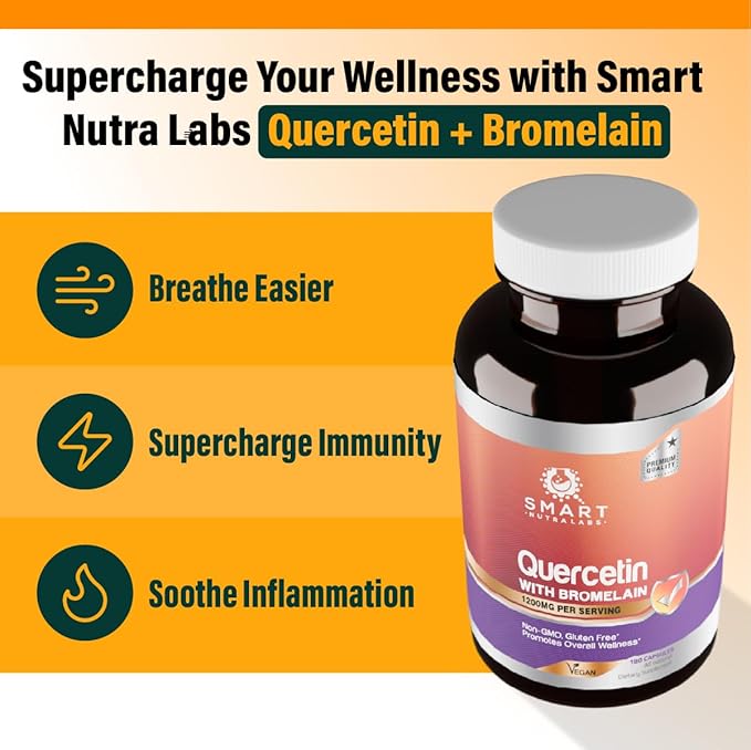 Smart Nutra Labs Quercetin with Bromelain- 180 Count 1200mg Serving- Supports Immune Health &amp Energy- Vegan Friendly Non-GMO Gluten Free Capsules