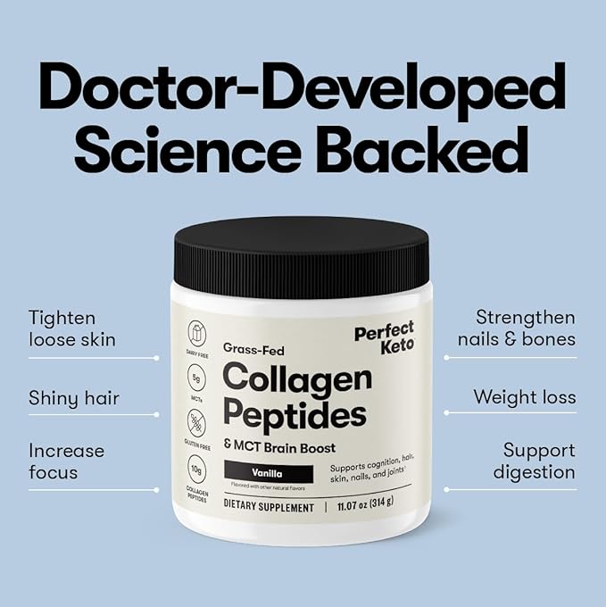 Perfect Keto Collagen Peptides Protein Powder with MCT Oil Hydrolyzed Collagen Type I &amp III Supplement Gluten Free Grass Fed Low Carb Keto Coffee Creamer Collagen for Women &amp Men Peanut