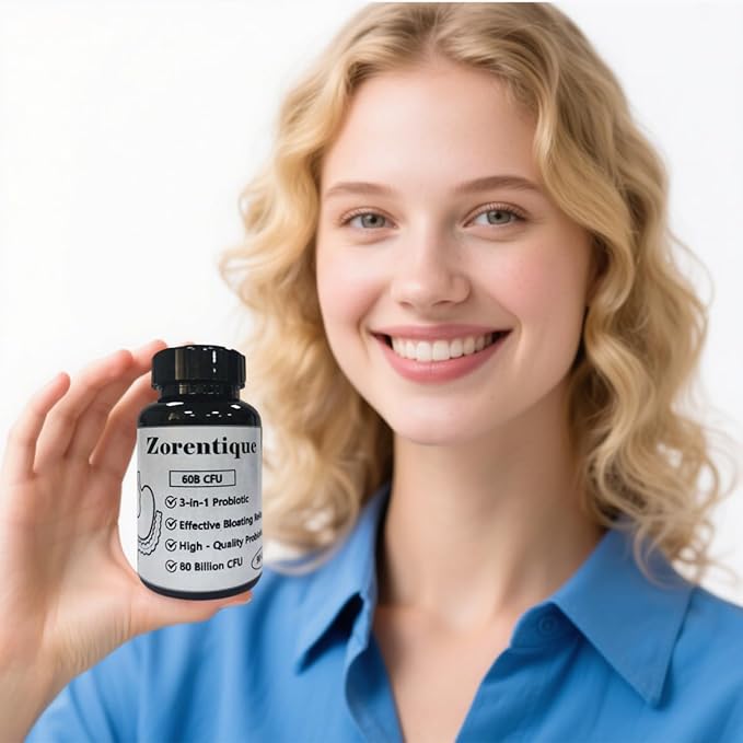 Zorentique Advanced 3-in-1 Probiotic (90 Caps) - Prebiotic &amp Probiotic Blend for Occasional Bloating Support &amp Immune Health 60B CFU at Mfg Room Temp Stable (Store &lt77°F/25°C) - 3 Month S