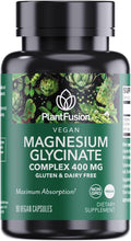 PlantFusion Vegan Magnesium Glycinate Complex 400 mg - High Absorption &amp Bioavailability - Chelated - Supports Muscle Relaxation Sleep Cardio Health Stress Relief and Energy Production - Non G