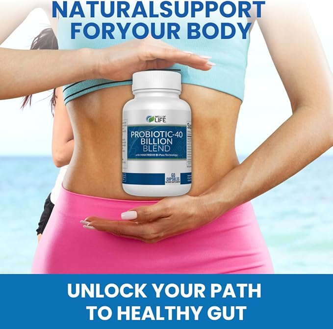 Well of Life Probiotic-40 Billion: Helps Gut Health &amp Digestive Support. 4 Strain Blend 40 Billion CFU. Enhances Nutrient Absorption Metabolism. 60 Capsules. Non-GMO Made in USA.