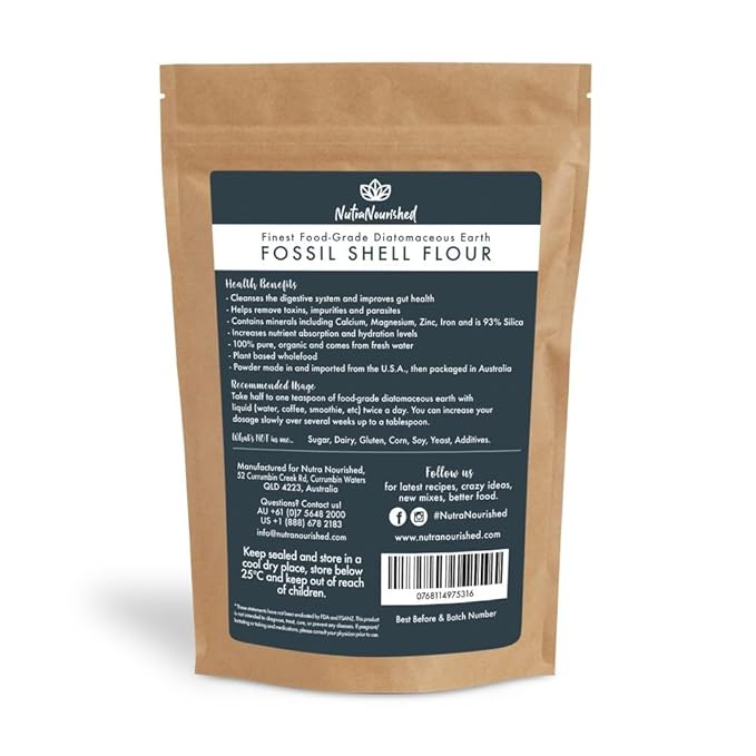 Fossil Shell Flour Powder for Detoxification Digestive Health and Natural Wellness - Organic and Silica Rich Mineral Supplement. 250g